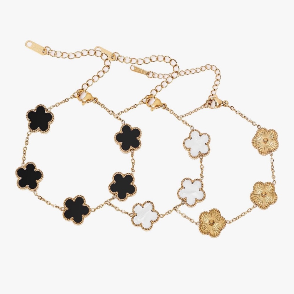 18KT Gold and Black Clover Bracelet new 3 pcs set